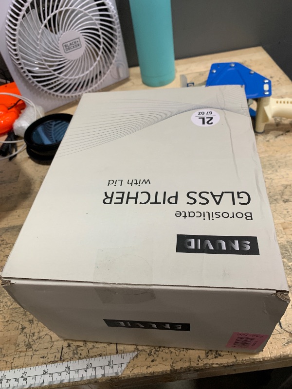 Photo 1 of 2 Pack 2 Liter/68 oz Square Glass Pitcher with Lid, Classic Stripes Water Pitchers with Handle for Fridge, Large Jug for Iced Tea, Coffee, Borosilicate Glass Carafe for Hot/Cold Brew Drink, Silver