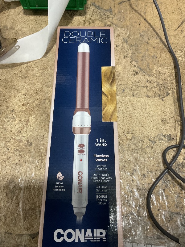 Photo 1 of Conair Double Ceramic 1-Inch Curling Wand, Produces Flawless Waves, Curling Iron for Use on Medium and Long Hair, 30 Heat Setting Curling Iron, White