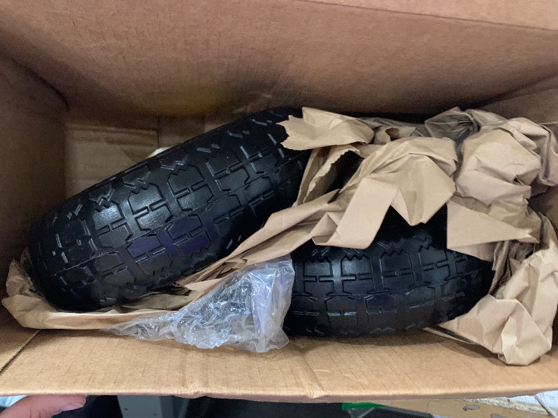 Photo 1 of (2-Pack) 10-Inch Solid Tire Wheels - Replacement 4.10/3.50-4" Flat Free Tires and Wheels with 5/8" Axle Bore Hole Bearings, 2.17" Offset Hub -Perfect for Hand Truck, Wheelbarrow, Gorilla Carts