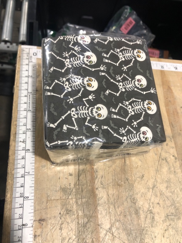 Photo 1 of 100 Count 3-Ply Halloween Disposable Cocktail Beverage Paper Napkins, for Birthday Dinner Dessert Party Supplies (Dancing Skeleton)