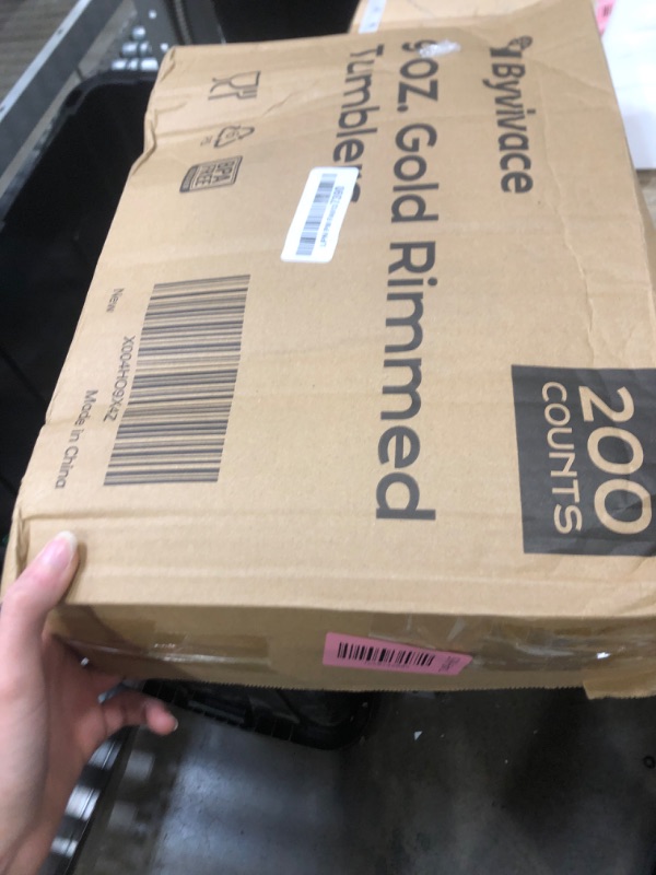 Photo 1 of [200 Pack] 9oz Clear Plastic Cups with Gold Rimmed Sturdy & Food Safe Disposable Wine Glasses Party Wedding Cups Disposable Drinking Cups Plastic Cocktail Glasses for Wine, Juice & Cold Beverages