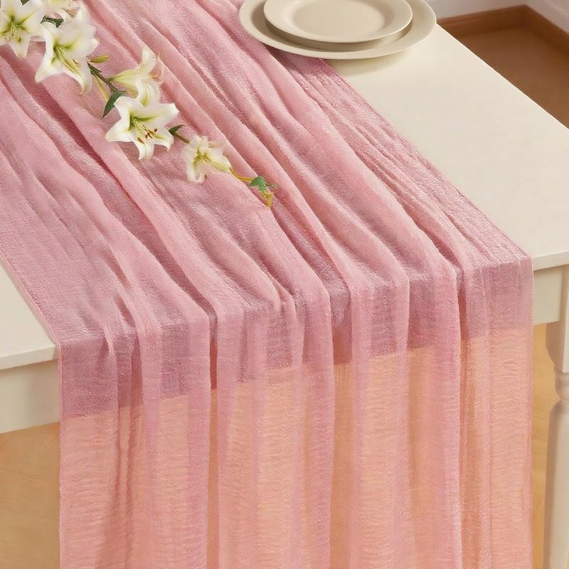 Photo 1 of  Pack Pink Table Runner 120 Inch Rustic Cheesecloth Table Runners 10Ft Sheer Gauze Tablecloth for Wedding Bridal Baby Shower Home Decoration
