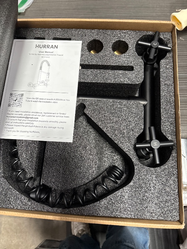 Photo 1 of ***********FOR PARTS ONLY- MISSING PARTS**************
Wall Mount Kitchen Faucet, Hurran Matte Black Kitchen Sink Faucet, 8 Inch 2 Handle Wall Mount Commercial Sink Faucet with Pull Down Sprayer for Kitchen Laundry Room Restaurant