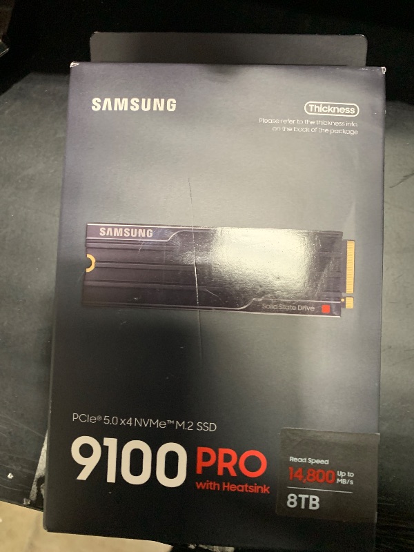 Photo 1 of ***(USED/ UNABLE TO TEST ITEM)***SAMSUNG SSD 9100 PRO with Heatsink 8TB, PCIe 5.0x4 M.2 2280, Seq. Read Speeds Up to 14,800/13,400 MB/s, Best for AI Computing, Gaming, and Heavy Duty Workstations (MZ VAP8T0CW)