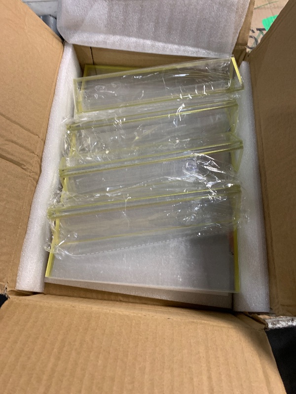 Photo 1 of ***(HEAVILY USED/ MINOR DAMAGE)***PPH-Sisy Acrylic Sign Holder 8.5X11 Double Sided Clear Display Stand, Gold Plastic Display Stand for Home Office Shop Restaurant (4pcs)