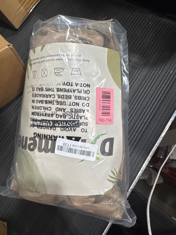 Photo 1 of ******DAMAGEDDynamene Extra Long Shower Curtains, 84 Inches Long Boho Tufted Geometric Striped Fabric Shower Curtains for Bathroom, Tall Shabby Chic Waterproof Cloth Shower Curtain Set with Hooks, Beige, 72x84