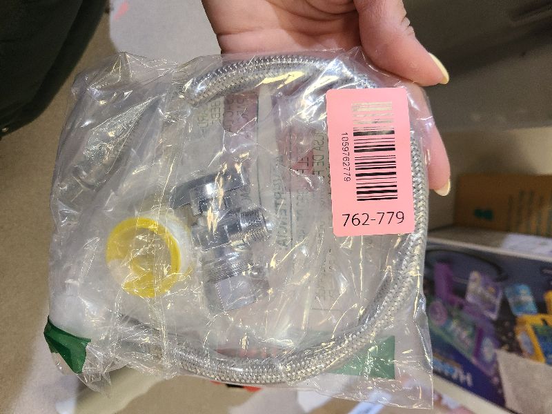 Photo 1 of 1 Pack Complete Toilet Valve Set, Includes 1/2 inch Nom Inlet x 3/8 Inch OD Compression Outlet Angle Shut Off, Stainless Steel Toilet Water Supply Line, Escutcheon Plate, Sealing Tape (16" Hose)