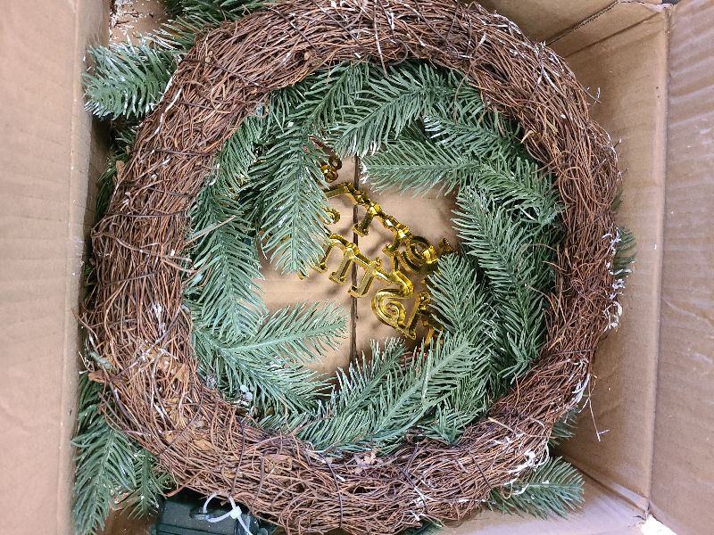 Photo 1 of 18 Inch Christmas Wreaths for Front Door, Lighted Outdoor Christmas Wreath with 40 LED Lights Timer Pine Cones for Window Fireplace Winter Xmas Decorations, Battery Operated