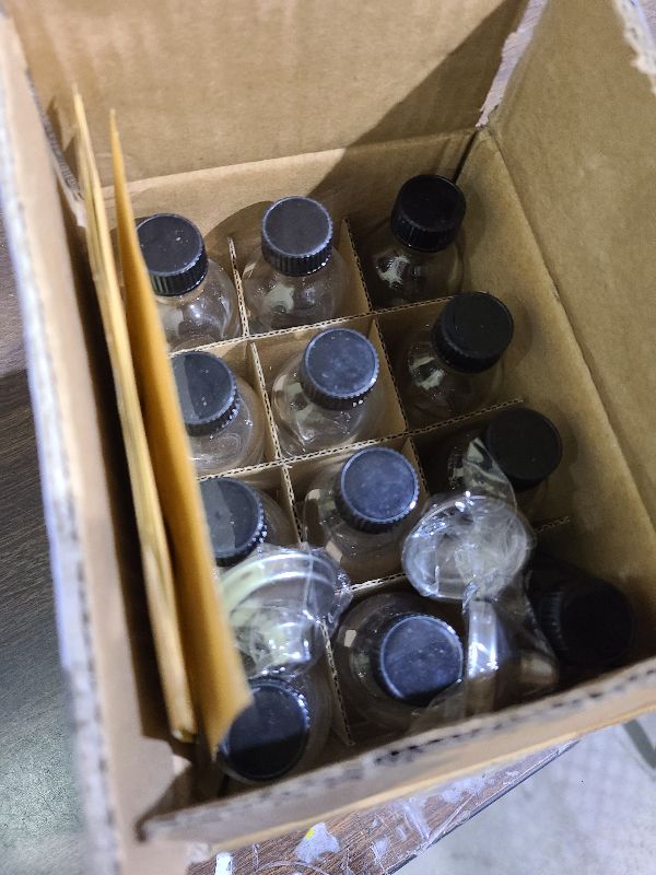 Photo 1 of 12 Pack, 2 oz Small Clear Glass Bottles w/Lid & 3 Funnels - 60ml Boston Shot Bottles for Health, Immunity, Potion, Wellness, Sample, Ginger, Juice - Mini Personal Care & Beauty Travel Bottle