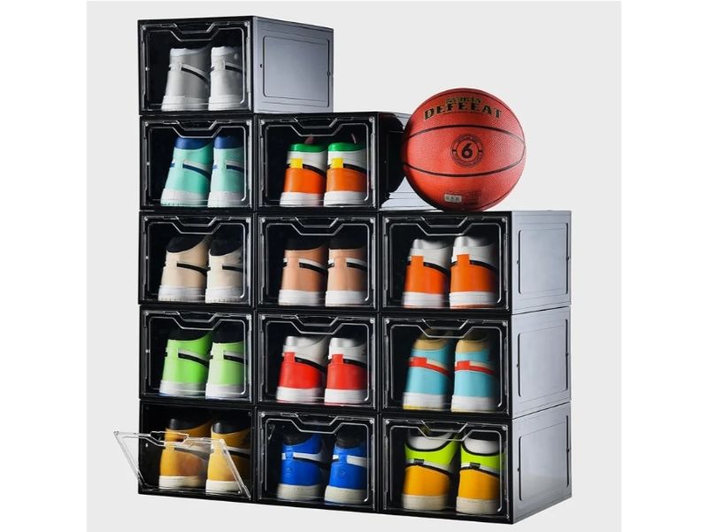 Photo 1 of 12 Pack Shoe Boxes Organizer, Magnetic Door Shoe Storage Boxes, Clear Sneaker Storage Box for Women/Men, Fit up to US Size 12