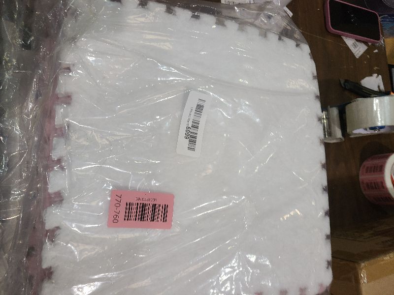 Photo 1 of 12pcs Carpet Squares Puzzle Floor Mat, Plush Interlocking Carpet Tiles, Anti Slip EVA Foam Jigsaw Floor Tiles, Build A Safe Area for Bedroom Playroom (Pink+White)