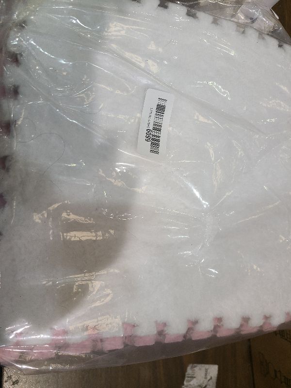 Photo 1 of 12pcs Carpet Squares Puzzle Floor Mat, Plush Interlocking Carpet Tiles, Anti Slip EVA Foam Jigsaw Floor Tiles, Build A Safe Area for Bedroom Playroom (Pink+White)