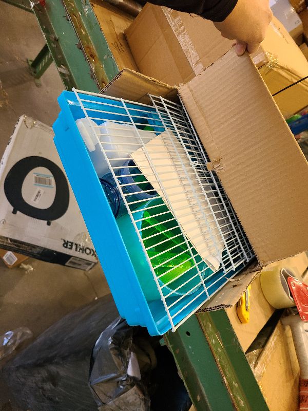Photo 1 of 2 Levels Habitat Hamster Home Rodent Gerbil Mouse Mice Rat Wire Cage with Complete Set of Accessories (18" L x 12" W x 15" H, Blue)