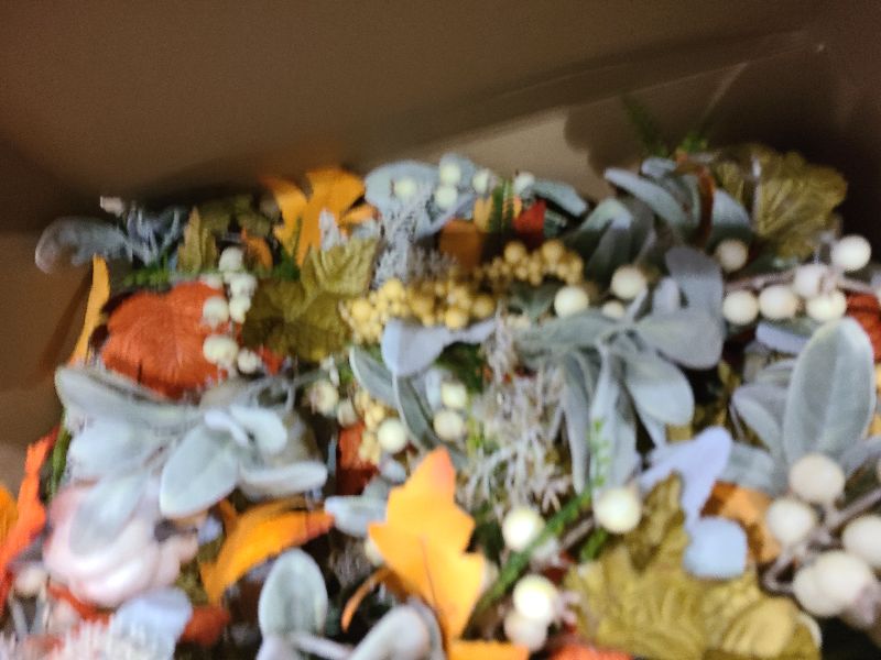 Photo 1 of 15 Inches Pumpkin Fall Wreath Artificial Wildflower with Berries for Halloween Thanksgiving Christmas Farmhouse Fall Décor