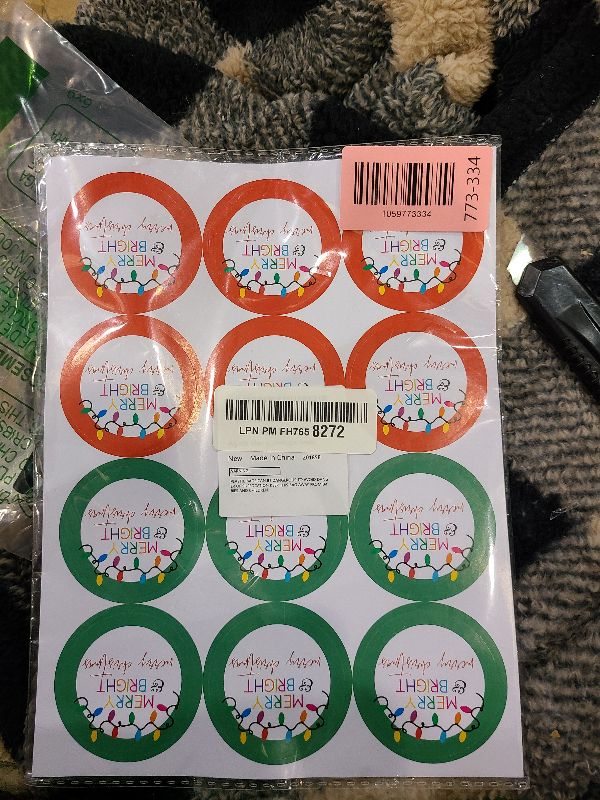 Photo 1 of Alynta Merry and Bright Stickers - 2 Inch 120Pcs Merry Christmas Stickers Large Christmas Name Tags Sticker Holiday Sticker for Cards Craft Envelope Seals Ornaments