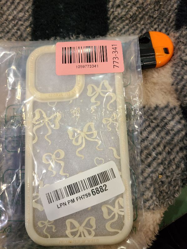 Photo 1 of BayuCagou Luxury Case Compatible for iPhone 14 Pro Max,Aesthetic Bow Knot Ribbon Love Heart Pattern Girly Phone Case for Women Girl,Soft Sparkle TPU Cover with Camera Lens Shockproof Protection-White