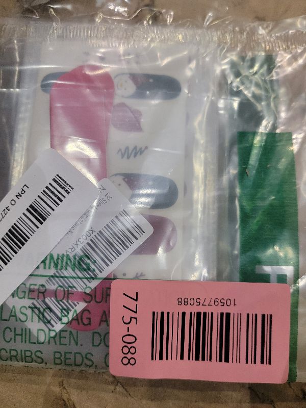 Photo 1 of 12 Sheets Christmas Nail Wraps Full Stickers Nail Polish Strips, DIY Self-Adhesive Nail Art Glitter Decals Santa Claus Xmas Hat Reindeer Snow Pattern Party Decor with 2 Pcs Nail Files (168 Pieces)