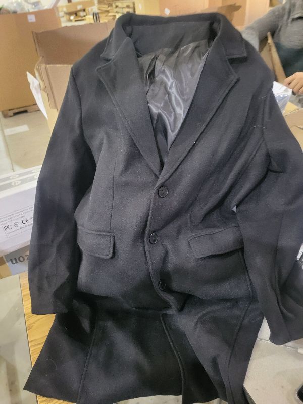 Photo 1 of  Men's Wool Blend Long Trench Coat Notched Collar Single Breasted Overcoat Warm Winter Pea Coat