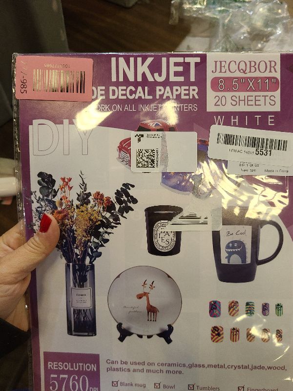 Photo 1 of 20 Sheets Waterslide Decal Paper INKJET WHITE for Dark and Light Colors, 8.5X11 Inch No Baking Water Slide Transfer Paper Printable for Tumblers,Ceramics,Plastics,Glasses,DIY