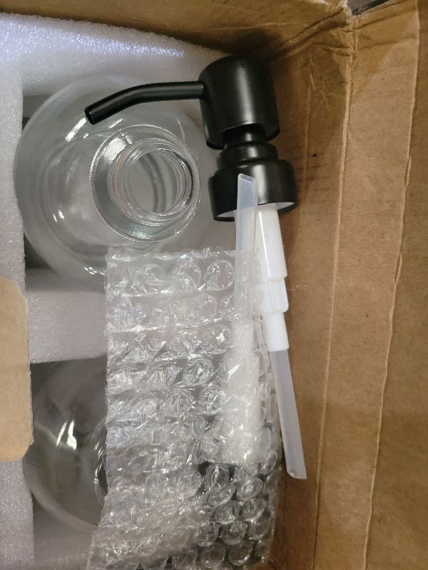 Photo 1 of 2 Pcs Thick Clear Glass Jar Hand Soap Dispenser Bathroom with Matte Black Stainless Steel Pump, 12ounce Clear Boston Round Bottle Dispenser with Rustproof Pump for Kitchen Dish