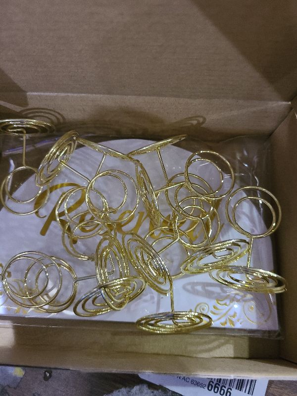 Photo 1 of 12 Pieces Elegant Reserved Signs For Wedding - Reserved Table Signs, Reserved Seating Signs, Double sided gold foil reserved card with bracket -Perfect for Wedding Events (Half circle white)