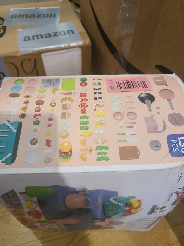 Photo 1 of 130Pcs Kitchen Playset, Toddler Pretend Cooking Play Pots, Pans, Utensils Cookware, Daily Food Fruit Veges, Shopping Storage Basket, Dessert, Prop Money, Learning Gift for Child (Pink)