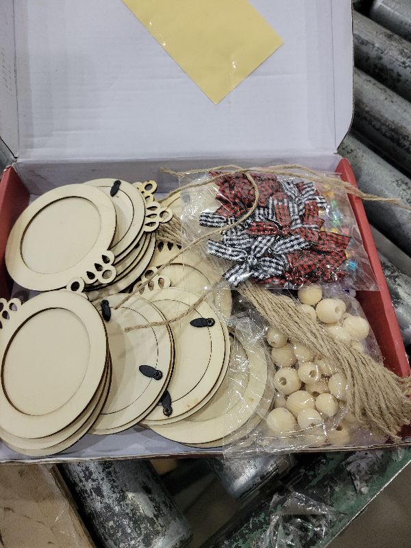 Photo 1 of AerWo 24PCS Christmas Picture Frame Ornaments for Christmas Tree, DIY Unfinished Wooden Photo Frame with Beads Bowknot and Colored Markers to Paint, Decorative Hanging Ornaments for Xmas Tree Decor