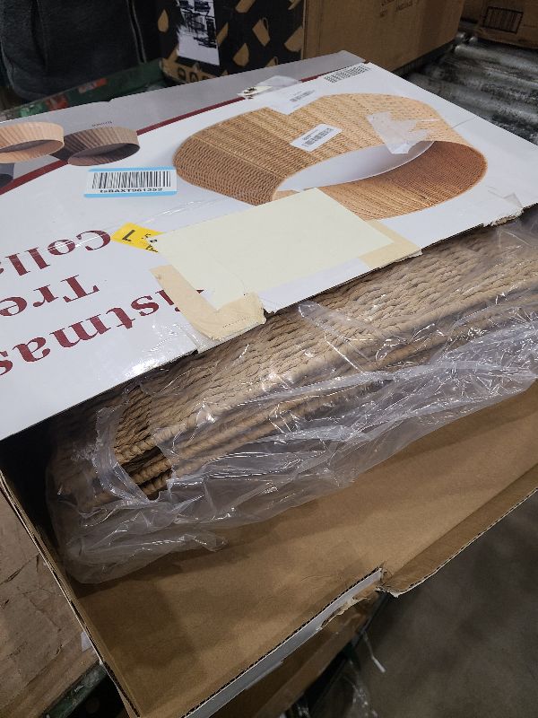 Photo 1 of 36in Extra Large Christmas Tree Collar - Wicker Woven Tree Collars for Artificial Trees - Large Rattan Rustic Farmhouse Basket for Tree Base Cover with Cord Cut-Out for 7.5ft 9ft 12ft Tree(Natural)