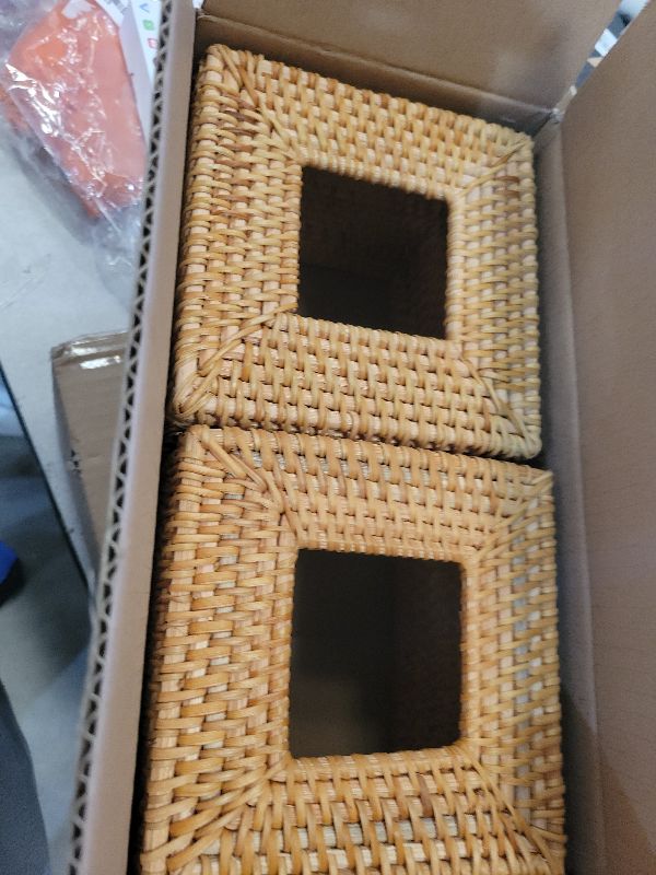 Photo 1 of 2 Pack Rattan Tissue Box Cover Square, Hand Woven Wicker Tissue Holder, 5.5 x 5.5 X 5.7 inch, Natural