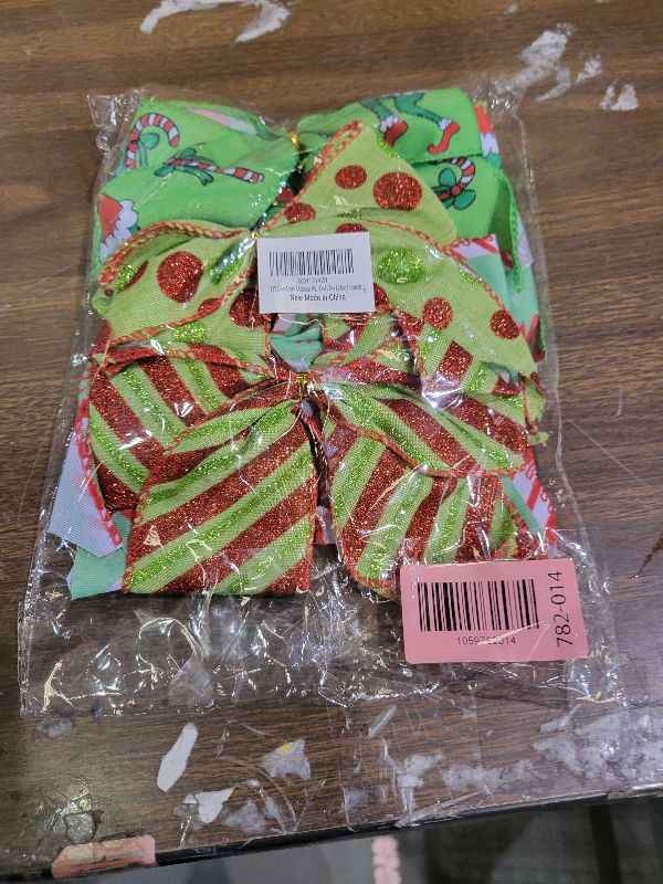 Photo 1 of 12 PCS Red Green Christmas Wreaths Bows,6 Inch Large for Tree Gift Wrapping Garland,Xmas Decoration Holiday Party Crafts Tree Ribbon Ornaments