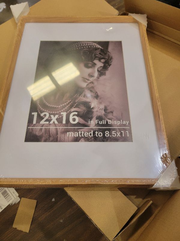 Photo 1 of 12x16 Picture Frame, USA-Sourced Oak Wood Photo Frames with HD Tempered Glass, Handcrafted Rounded Corner 12 x 16 Wooden Frames Matted to 8.5x11 Photos, Horizontal or Vertical Wall Display