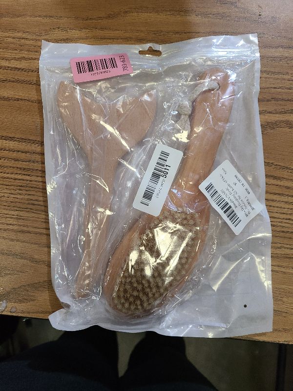 Photo 1 of 2Pcs Dry Brushing Body Brush Bristle Exfoliating Scrubber with Contoured Non-Slip Handle +Wood Therapy Massage Tools for Cellulite and Lymphatic Drainage, Body Scrubber Suitable for All Kinds of Skin