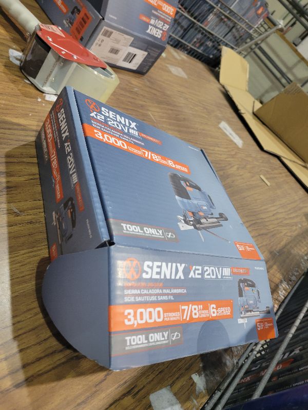 Photo 1 of SENIX 20V Max Cordless Jigsaw (Bare Tool Only), Jigsaw Cut Off Tool with Brushless Motor, 3000SPM, 6-Speed & 4-Orbital Settings, 45° Bevel Cuts, Includes Blades for Straight/Curved/Circular Cutting