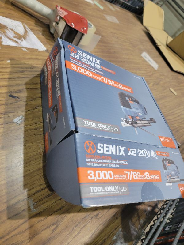 Photo 1 of SENIX 20V Max Cordless Jigsaw (Bare Tool Only), Jigsaw Cut Off Tool with Brushless Motor, 3000SPM, 6-Speed & 4-Orbital Settings, 45° Bevel Cuts, Includes Blades for Straight/Curved/Circular Cutting