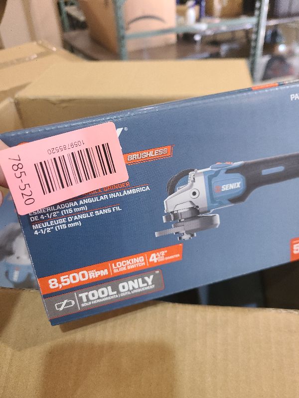 Photo 1 of SENIX PAX2115-M2-0 X2 20 Volt Max* 4-1/2-Inch Brushless Angle Grinder Tool, 8500 RPM Max, 3-Position Auxiliary Handle, Spring-Loaded Safety Slide Switch, Tool Only, Battery Not Included