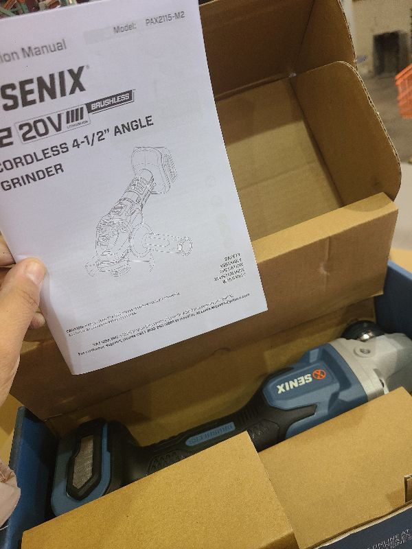 Photo 1 of SENIX PAX2115-M2-0 X2 20 Volt Max* 4-1/2-Inch Brushless Angle Grinder Tool, 8500 RPM Max, 3-Position Auxiliary Handle, Spring-Loaded Safety Slide Switch, Tool Only, Battery Not Included