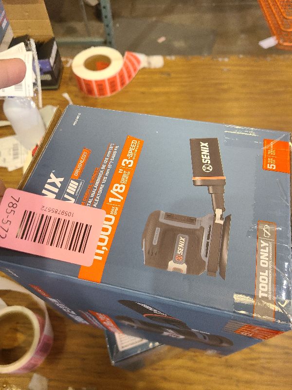 Photo 1 of SENIX 20V Random Orbit Sander,5 Inch Power Palm Electric with 3 Speed Modes,Dust Collection Bag,3 Pcs Sandpaper Sheets for Woodworking w/Safety Glasses(Tool Only,No Battery)