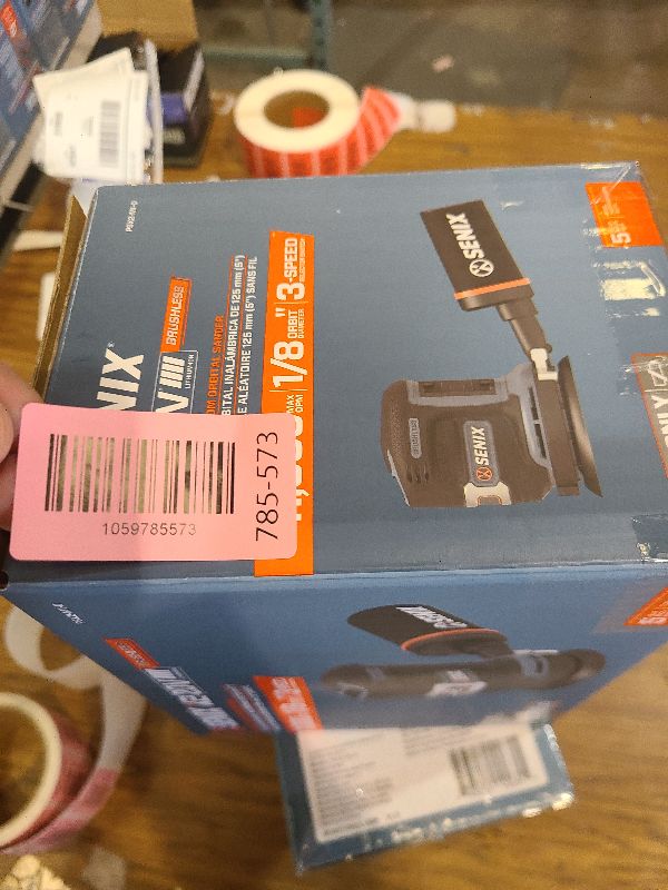 Photo 1 of SENIX 20V Random Orbit Sander,5 Inch Power Palm Electric with 3 Speed Modes,Dust Collection Bag,3 Pcs Sandpaper Sheets for Woodworking w/Safety Glasses(Tool Only,No Battery)