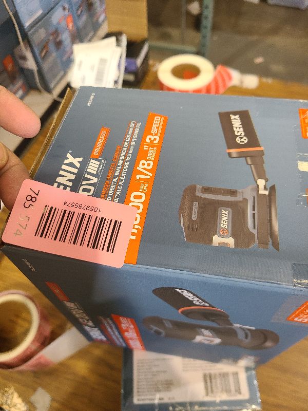Photo 1 of SENIX 20V Random Orbit Sander,5 Inch Power Palm Electric with 3 Speed Modes,Dust Collection Bag,3 Pcs Sandpaper Sheets for Woodworking w/Safety Glasses(Tool Only,No Battery)