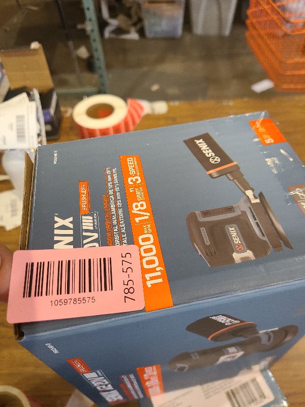 Photo 1 of SENIX 20V Random Orbit Sander,5 Inch Power Palm Electric with 3 Speed Modes,Dust Collection Bag,3 Pcs Sandpaper Sheets for Woodworking w/Safety Glasses(Tool Only,No Battery)