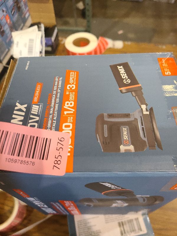Photo 1 of SENIX 20V Random Orbit Sander,5 Inch Power Palm Electric with 3 Speed Modes,Dust Collection Bag,3 Pcs Sandpaper Sheets for Woodworking w/Safety Glasses(Tool Only,No Battery)