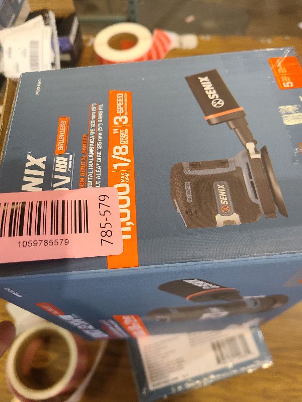 Photo 1 of SENIX 20V Random Orbit Sander,5 Inch Power Palm Electric with 3 Speed Modes,Dust Collection Bag,3 Pcs Sandpaper Sheets for Woodworking w/Safety Glasses(Tool Only,No Battery)