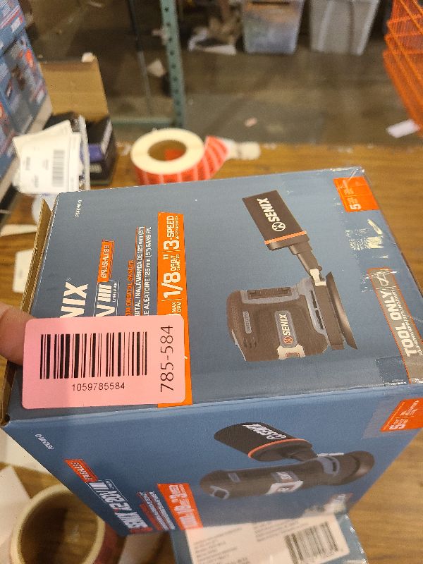 Photo 1 of SENIX 20V Random Orbit Sander,5 Inch Power Palm Electric with 3 Speed Modes,Dust Collection Bag,3 Pcs Sandpaper Sheets for Woodworking w/Safety Glasses(Tool Only,No Battery)