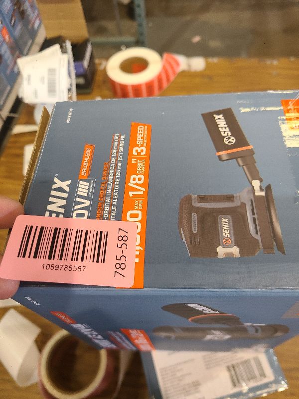 Photo 1 of SENIX 20V Random Orbit Sander,5 Inch Power Palm Electric with 3 Speed Modes,Dust Collection Bag,3 Pcs Sandpaper Sheets for Woodworking w/Safety Glasses(Tool Only,No Battery)