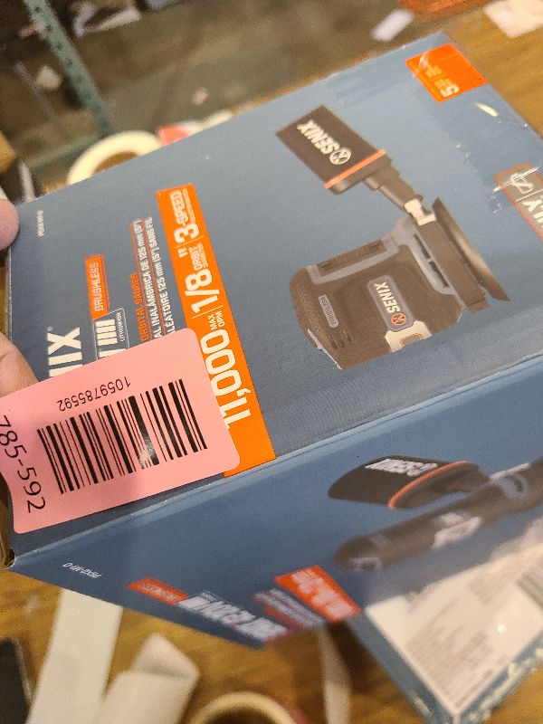 Photo 1 of SENIX 20V Random Orbit Sander,5 Inch Power Palm Electric with 3 Speed Modes,Dust Collection Bag,3 Pcs Sandpaper Sheets for Woodworking w/Safety Glasses(Tool Only,No Battery)