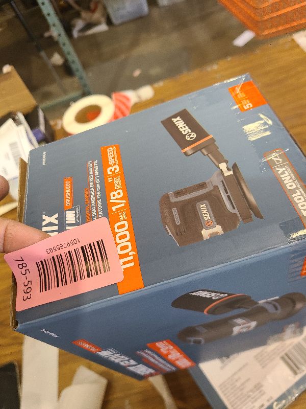 Photo 1 of SENIX 20V Random Orbit Sander,5 Inch Power Palm Electric with 3 Speed Modes,Dust Collection Bag,3 Pcs Sandpaper Sheets for Woodworking w/Safety Glasses(Tool Only,No Battery)