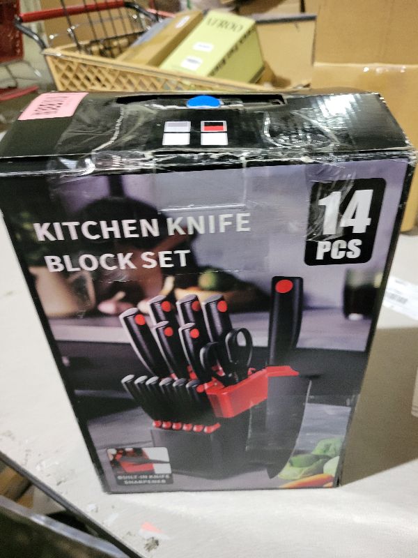 Photo 1 of 14 Pcs Kitchen Knife Block Set with Sharpener German High Carbon Stainless Steel Chef Knives, Razor-Sharp & Durable, Lightweight Anti-Slip Handle, Professional Set for Home & Kitchen (Blue)