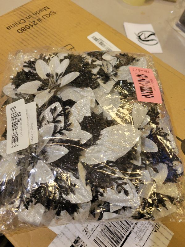 Photo 1 of 15Pcs Christmas Poinsettia Artificial Flowers Decorations, Glitter Poinsettia Christmas Tree Ornaments, Black Tree Flowers for Xmas/Wedding/Holiday/Wreath/Garland Decor, with Cilps, 5.5 Inch
