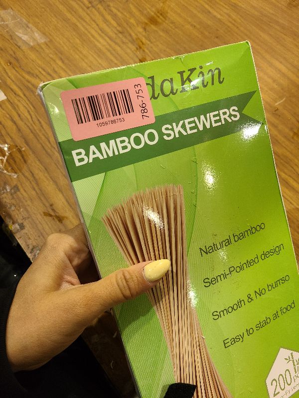 Photo 1 of 200 PCS Bamboo Skewers, 12 Inch Wooden Skewer for Appetizers, Fruit, Kebabs, Grilling Barbecue, Mini Burger, Sausage, Cocktail Picks for Drinks, Long Toothpicks, Food Sticks Natural, Kitchen Gadget