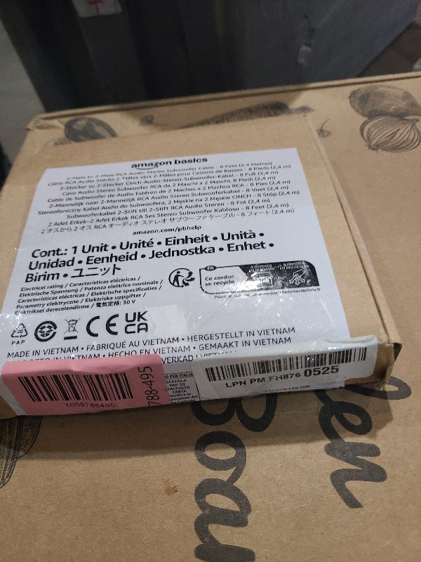 Photo 1 of Amazon Basics 2 RCA Audio Cable for Amplifier,Active Speakers or Subwoofer with Gold-Plated Plugs, 8 Feet, Black